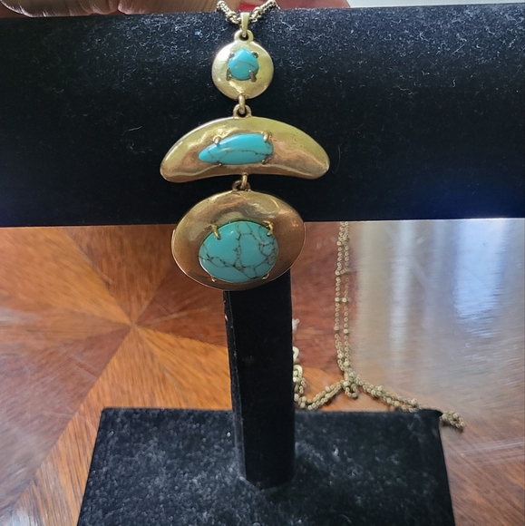 Lucky Brand Blue and Gold Necklace with Organic Pendant - Picture 5 of 6